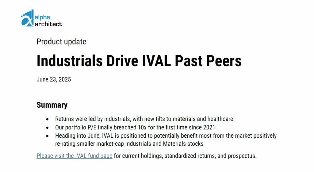 May 2025 | Industrials Drive IVAL Past Peers